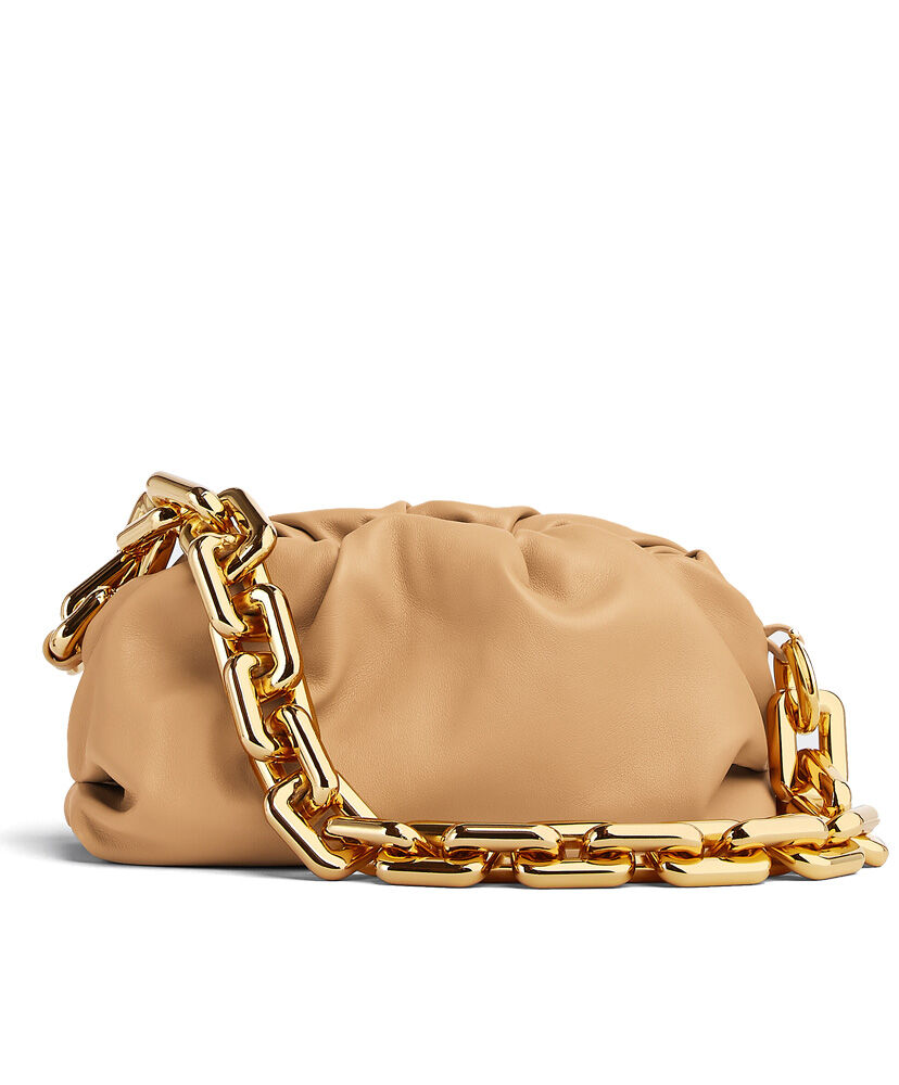 Bottega Veneta Teen Chain Pouch Leather Clutch Apricot